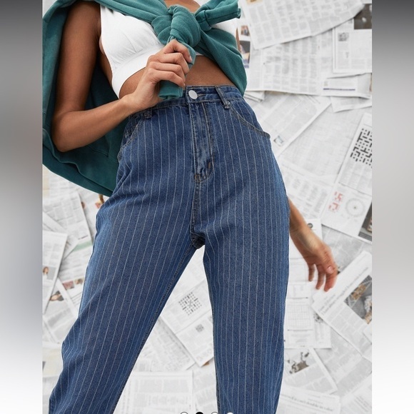 Nasty Gal High Waisted Denim Striped Mom Jeans Size 6 - Picture 2 of 16